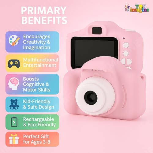 Toy Imagine Kids Digital Camera Toy – 3.0MP 1080P HD Video Camera with 2-Inch Screen & 32GB Capacity – Easy USB Rechargeable, Fun, Educational & Birthday Gift for Boys & Girls Age 3–12(Blue)