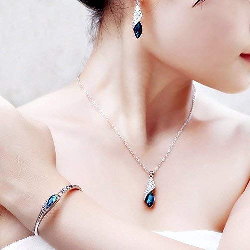 Shining Diva Fashion Valentine Gift for Girlfriend Wife Italian Designer Platinum Plated Stylish Crystal Jewellery Set for Women (Blue)