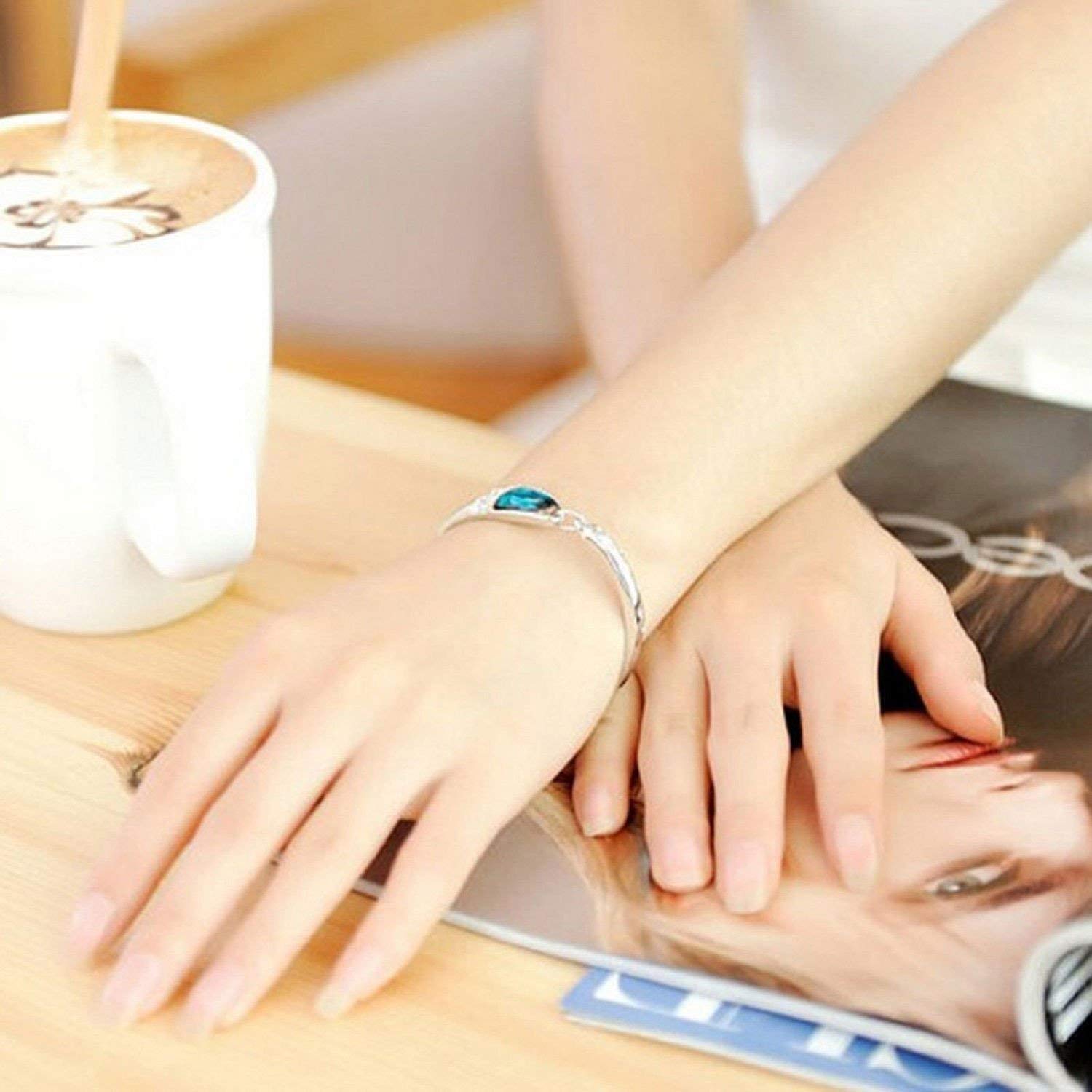 Shining Diva Fashion Valentine Gift for Girlfriend Wife Italian Designer Platinum Plated Stylish Crystal Jewellery Set for Women (Blue)