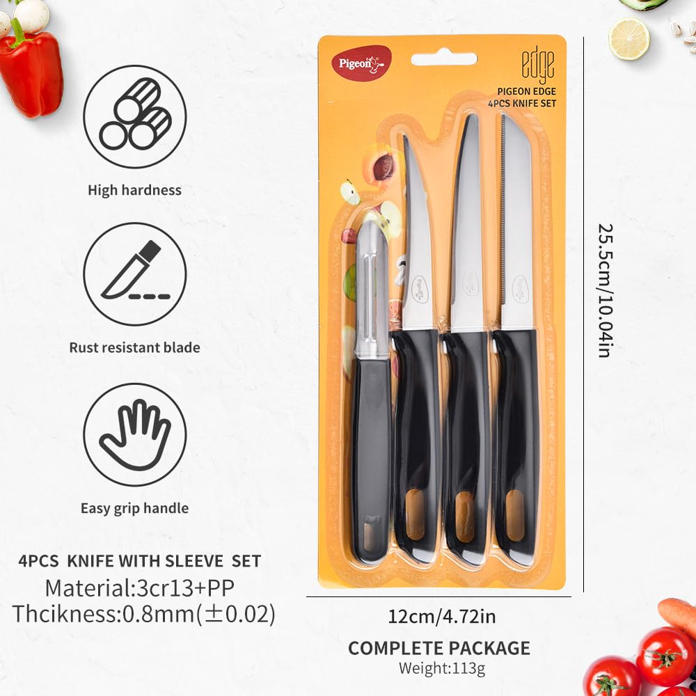 Pigeon by Stovekraft Edge High Grade Stainless Steel 4 Pcs Kitchen Knife Set | Black
