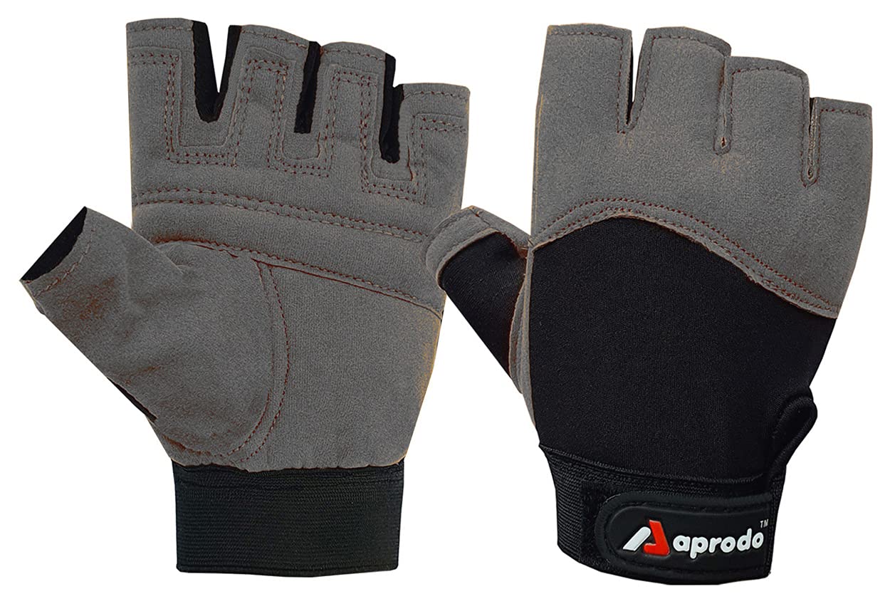 Aprodo Beginner Gym Gloves with Wrist Support Strap | 1 Pair - Free Size (Black) | Fitness Gloves with Leather Foam Fabric | Wrist Band for Dumbbell, Exercise & Gym Workout