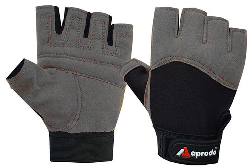 Aprodo Beginner Gym Gloves with Wrist Support Strap | 1 Pair - Free Size (Black) | Fitness Gloves with Leather Foam Fabric | Wrist Band for Dumbbell, Exercise & Gym Workout