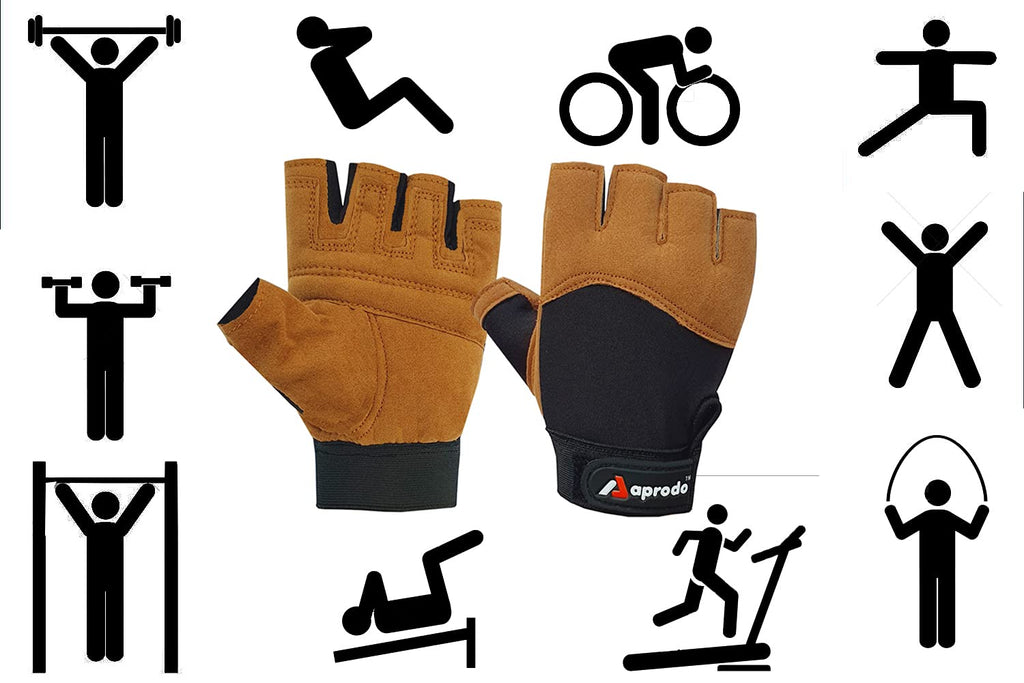 Aprodo Beginner Gym Gloves with Wrist Support Strap | 1 Pair - Free Size (Black) | Fitness Gloves with Leather Foam Fabric | Wrist Band for Dumbbell, Exercise & Gym Workout