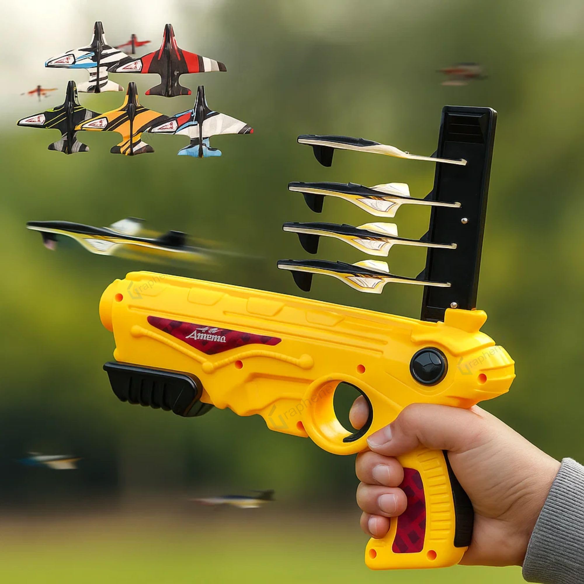 Graphene Airplane Launcher Gun Flying Aeroplanes Toys for Boys Safe & Fun Shooting Guns for Kids 4 Paper Foam Gliders Air Battle Pistol Toy Gun Catapult Aircraft Ideal for Kids 3 4 5 6 7 8 Years