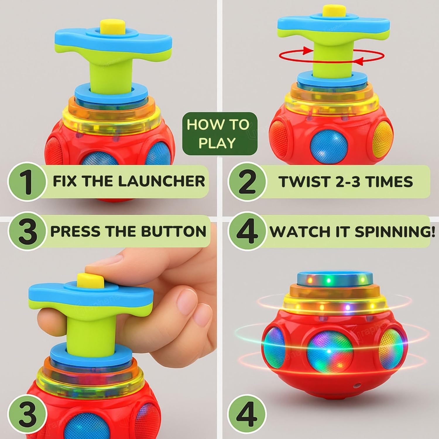 GRAPHENE Spinning Top Gyro Magic Lattoo Toy Flashing Plastic Magic Spinner with LED Lights Music Attractive Toy Non-Toxic Safe Fidget Spinning Top Laser Toys for Kids 2-5 Years Beyblade