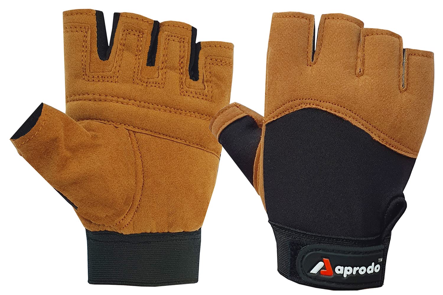 Aprodo Beginner Gym Gloves with Wrist Support Strap | 1 Pair - Free Size (Black) | Fitness Gloves with Leather Foam Fabric | Wrist Band for Dumbbell, Exercise & Gym Workout