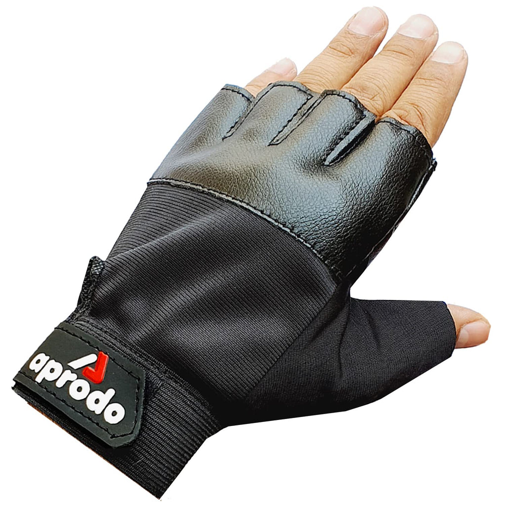 Aprodo Beginner Gym Gloves with Wrist Support Strap | 1 Pair - Free Size (Black) | Fitness Gloves with Leather Foam Fabric | Wrist Band for Dumbbell, Exercise & Gym Workout