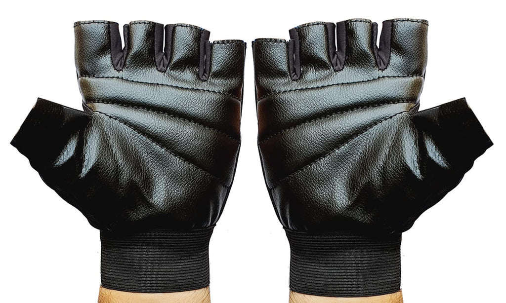 Aprodo Beginner Gym Gloves with Wrist Support Strap | 1 Pair - Free Size (Black) | Fitness Gloves with Leather Foam Fabric | Wrist Band for Dumbbell, Exercise & Gym Workout