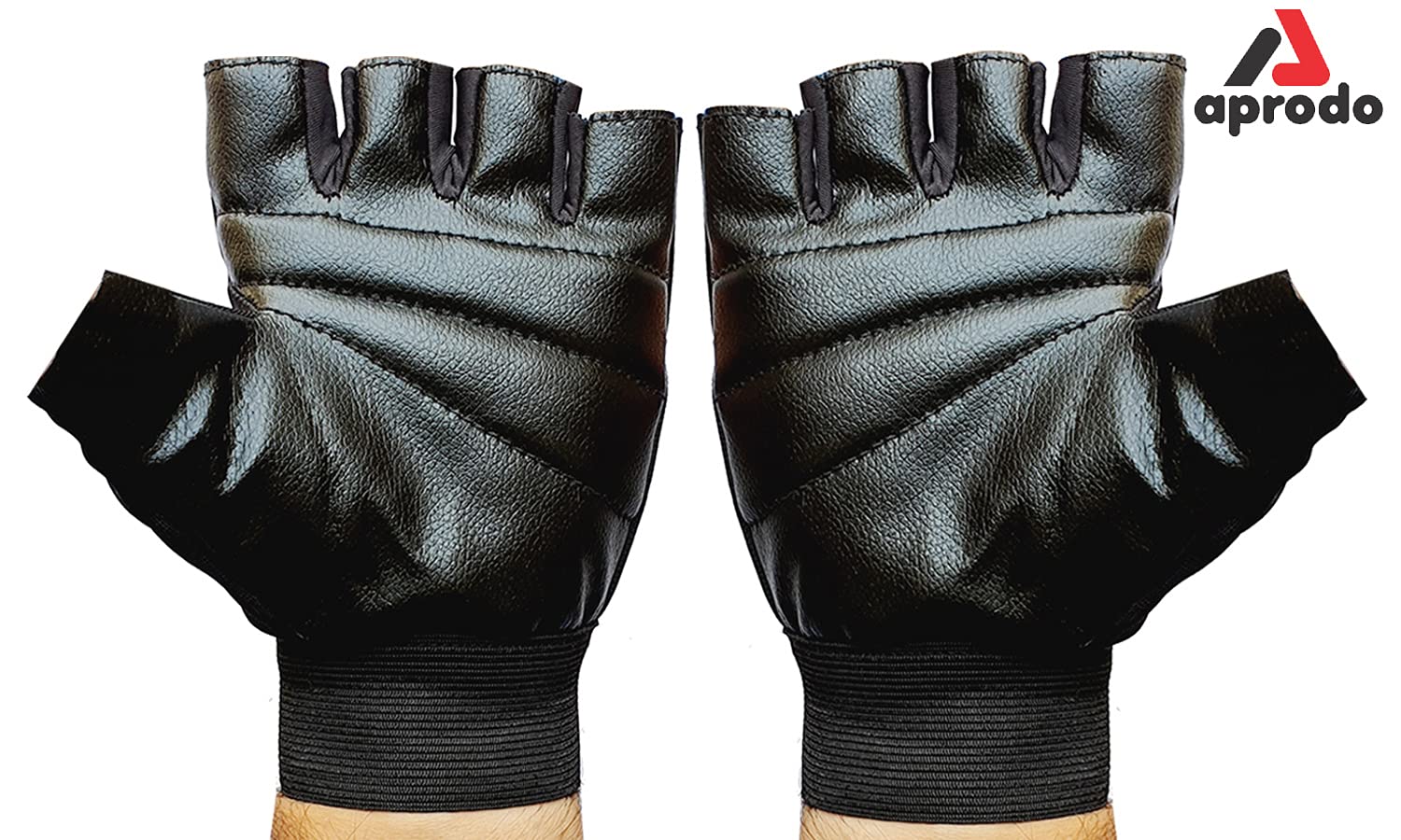 Aprodo Beginner Gym Gloves with Wrist Support Strap | 1 Pair - Free Size (Black) | Fitness Gloves with Leather Foam Fabric | Wrist Band for Dumbbell, Exercise & Gym Workout