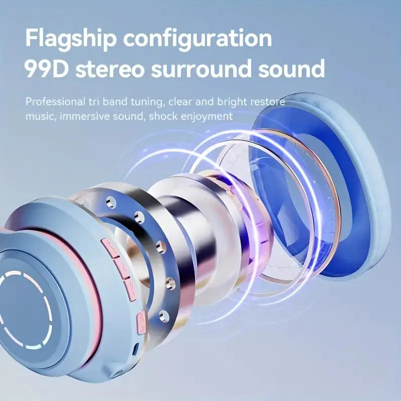 Wireless Cat Ear Headphones with LED Light for Kids