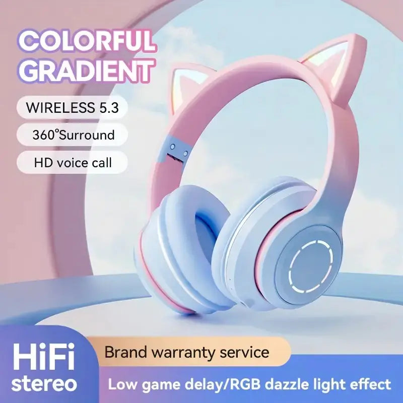 Wireless Cat Ear Headphones with LED Light for Kids